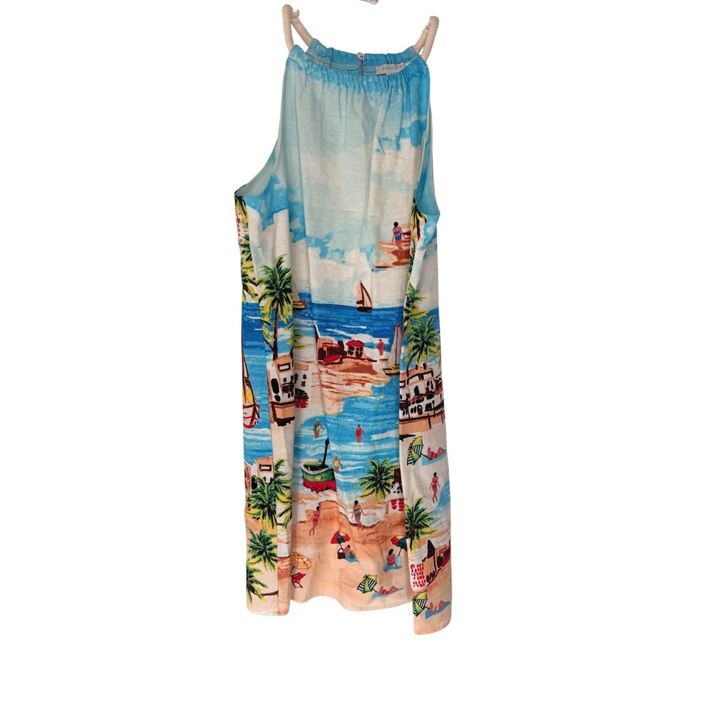 Women's Blue Euro Summer Beach Vacation Resort Sailing Dress Linen Blend Size 8